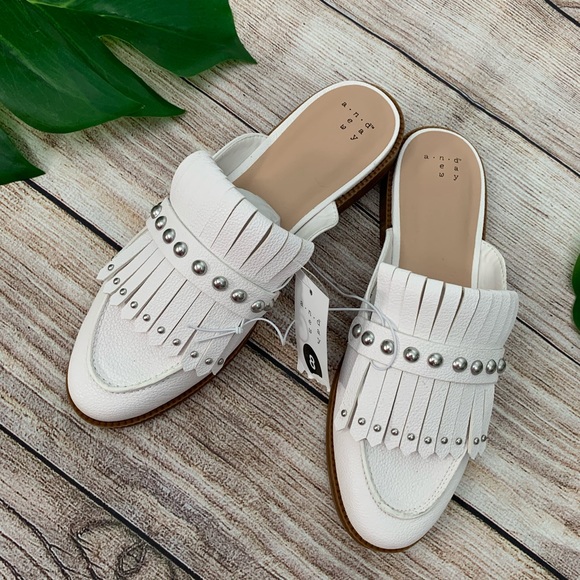 NEW White Fringe Studded Oxford Slip On Loafers - Picture 3 of 5